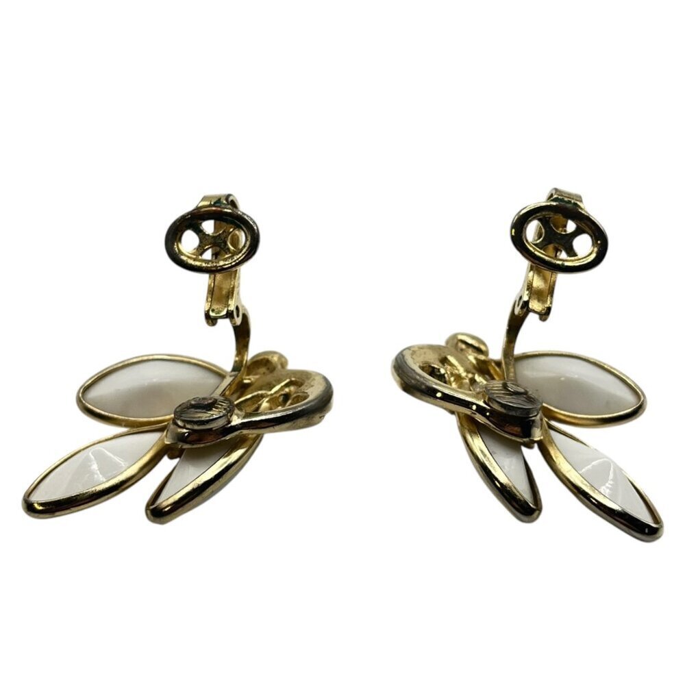 Vintage Crown‎ Trifari Gold Tone Milk Glass Leaf Clip On Earrings Glam Statement - Picture 4 of 6